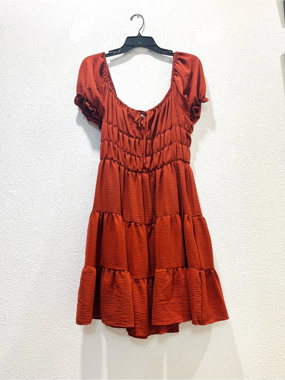 liberty Tiered Puff Sleeve Dress in Rust